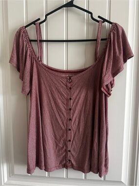 Women’s Medium Burgundy Striped Off-Shoulder Blouse